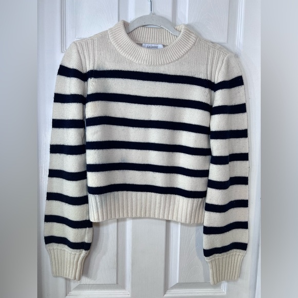 La Ligne Sweaters - La Ligne Women's Crew Neck Sweater - Black and Cream Stripes Size Small